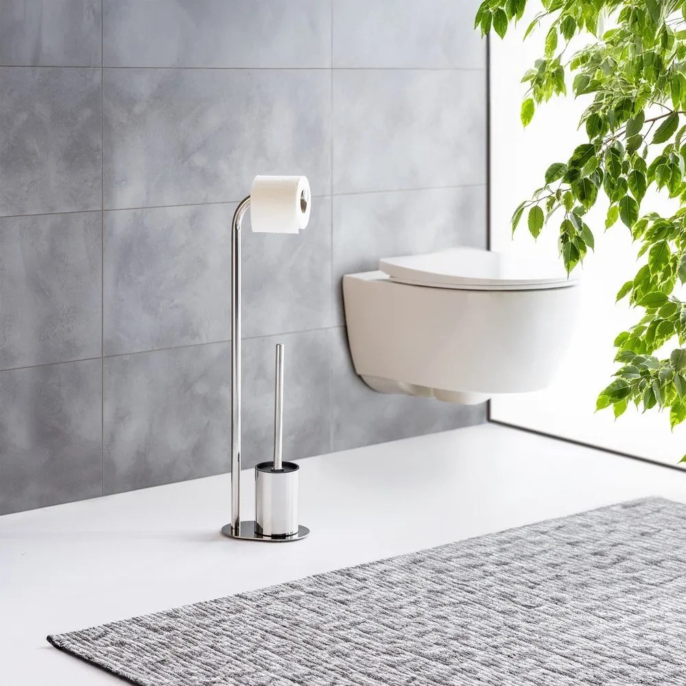 Поставка за тоалетна хартия стойка с четка от неръждаема стомана в блестящо сребрист цвят Levante – Wenko