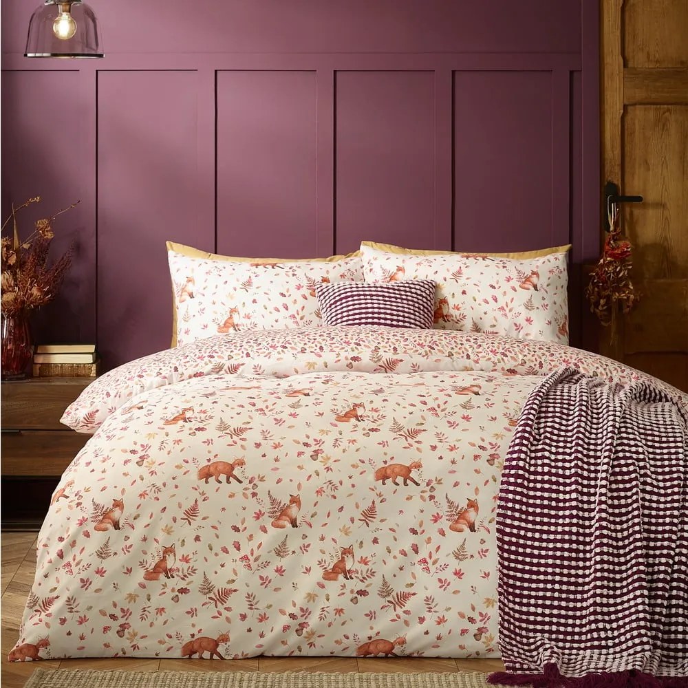 Оранжево-бежово двойно удължено спално бельо 230x220 cm Woodland Fox – Catherine Lansfield