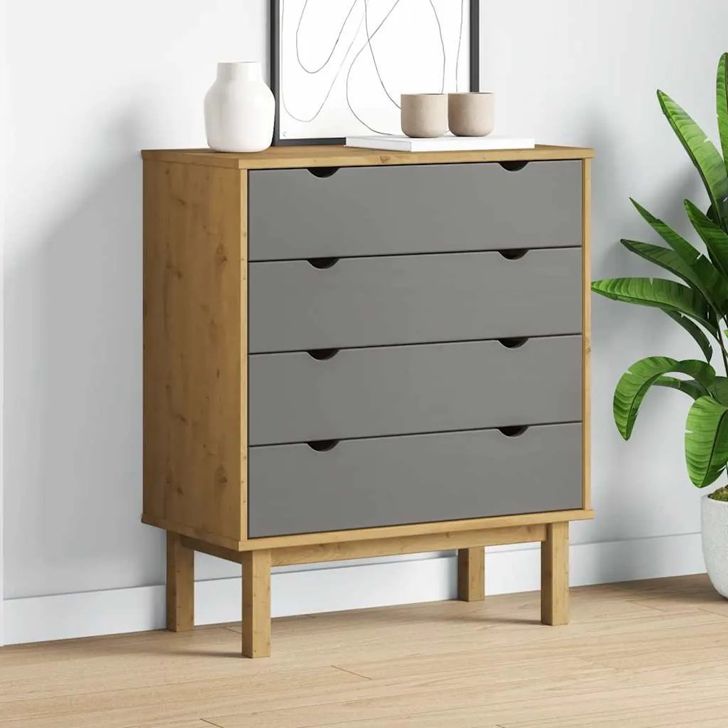 348583 vidaXL Шкаф с чекмеджета OTTA кафяво и сиво 76,5x39,5x90 см бор масив