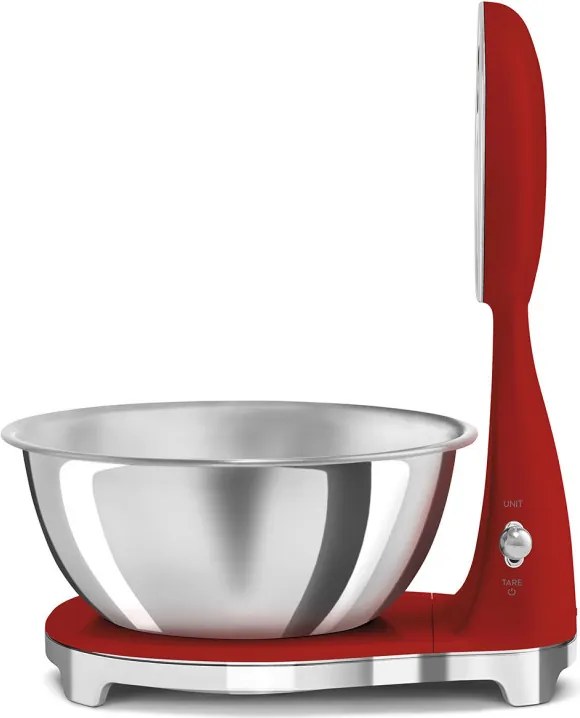 Кухненска везна Smeg KSF01RDWW, Аналогов и дигитален дисплей, До 5 кг/5 л, ТАРА, LED дисплей, Противоплъзгаща се основа, Автономия до 36 часа, Червен