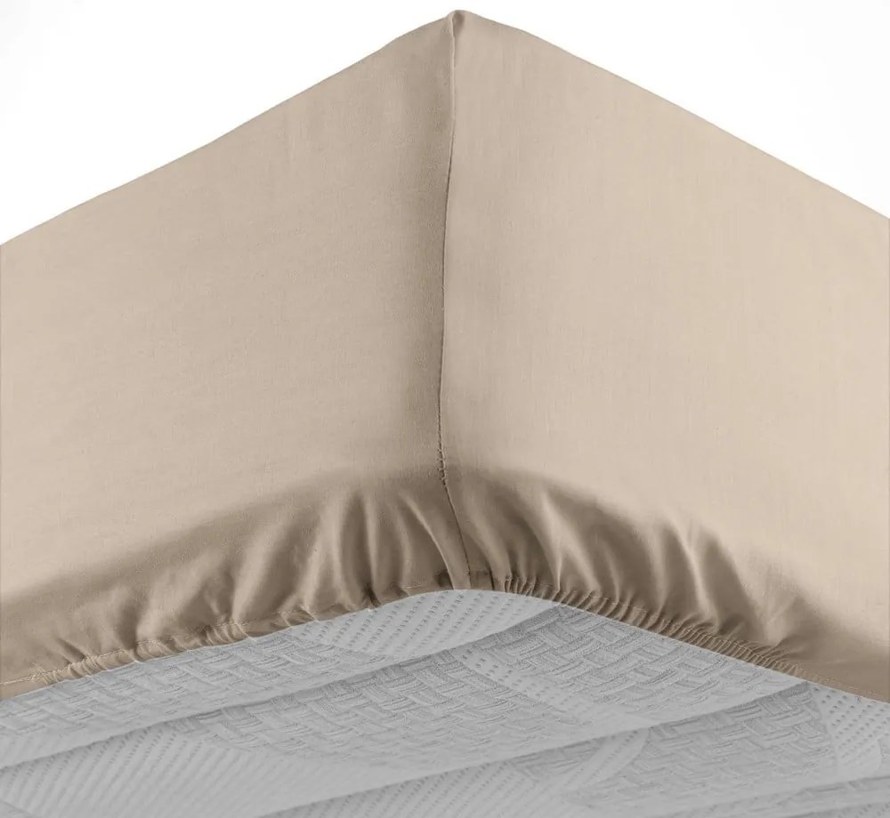 Светлокафяв еластичен памучен чаршаф 180x200 cm Lina – douceur d'intérieur