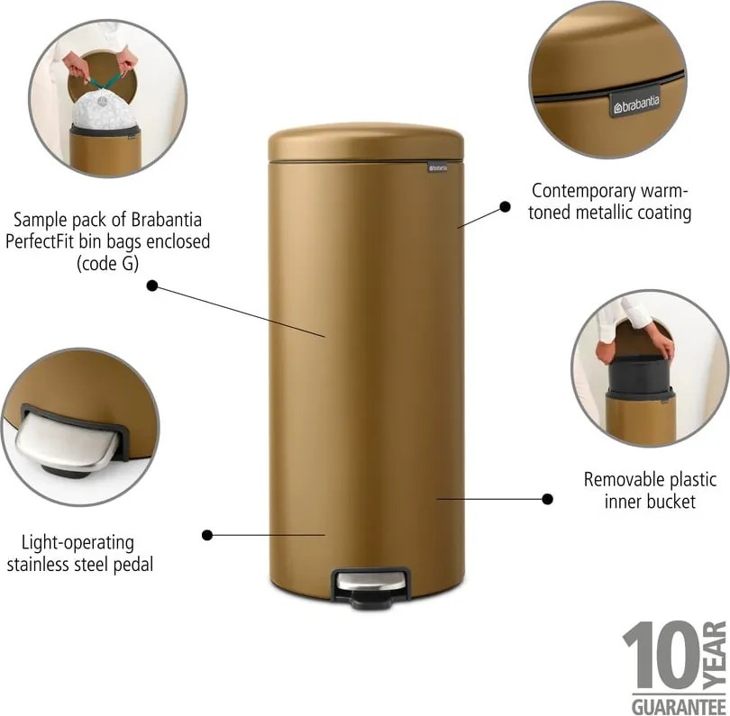 Стоманено кошче за боклук с педал в месингов цвят 30 l NewIcon – Brabantia