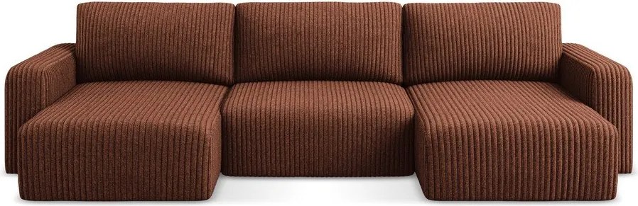 Теракотен сгъваем/с място за съхранение ъглов диван от рипсено кадифе (U форма) Kona – Makamii