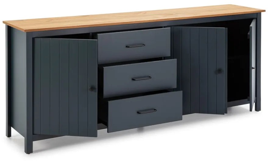 Тъмносин нисък скрин от масивен бор 190x80 cm Miranda – Marckeric