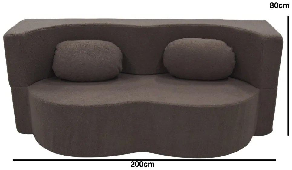 Кафяв компресиран разтегателен диван с размери 200 x 80 cm