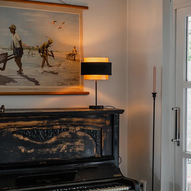 Модерна настолна лампа черна със злато - Elif