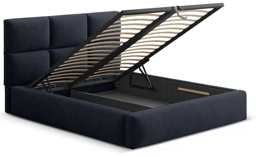 Тъмносиньо двойно легло 160x200 cm тапицирано с място за съхранение с включена подматрачна рамка Libera – Windsor & Co Sofas
