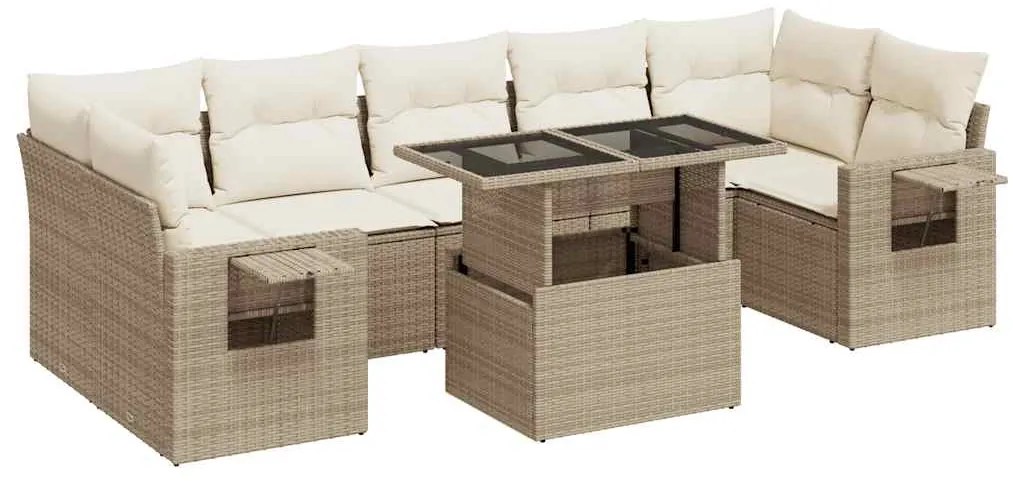 3326439 vidaXL Градински диван с възглавници, 8 части, бежов полиратан