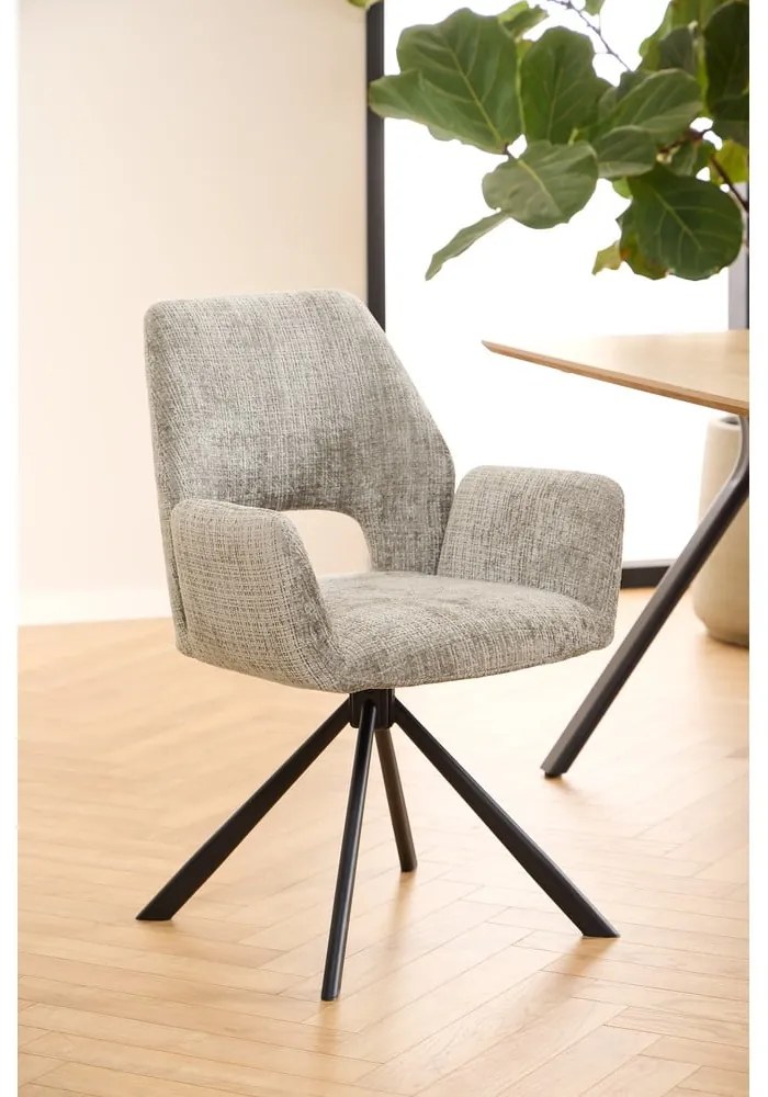 Светлосив тапициран трапезен стол с подлакътници Graham – Actona