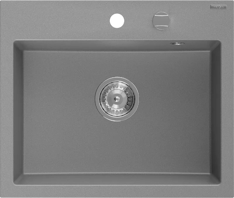 Mexen Oscar гранитна мивка с една камера 580 x 490 мм, сива, сифон хром - 6519581000-71