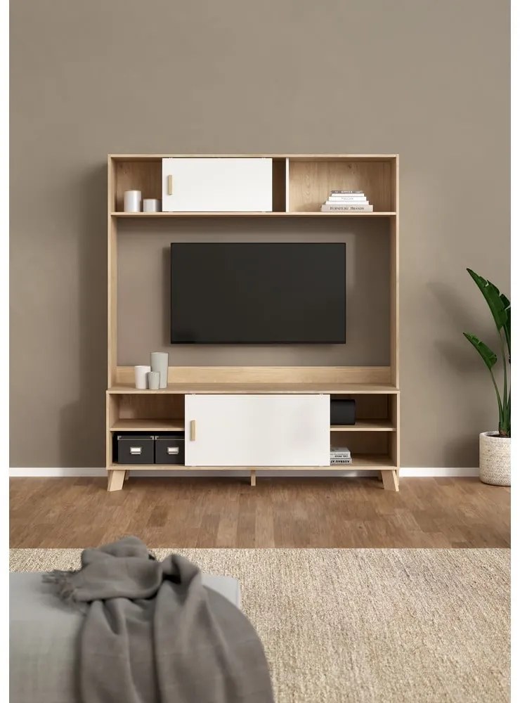 TV комплект от дъбов декор в бял и естествен цвят 159x181x48 cm Ikast – Tvilum