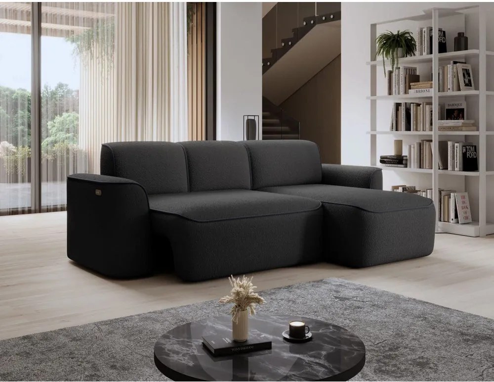 Антрацитен ъглов диван от букле (десен ъгъл) Ume – ELTAP
