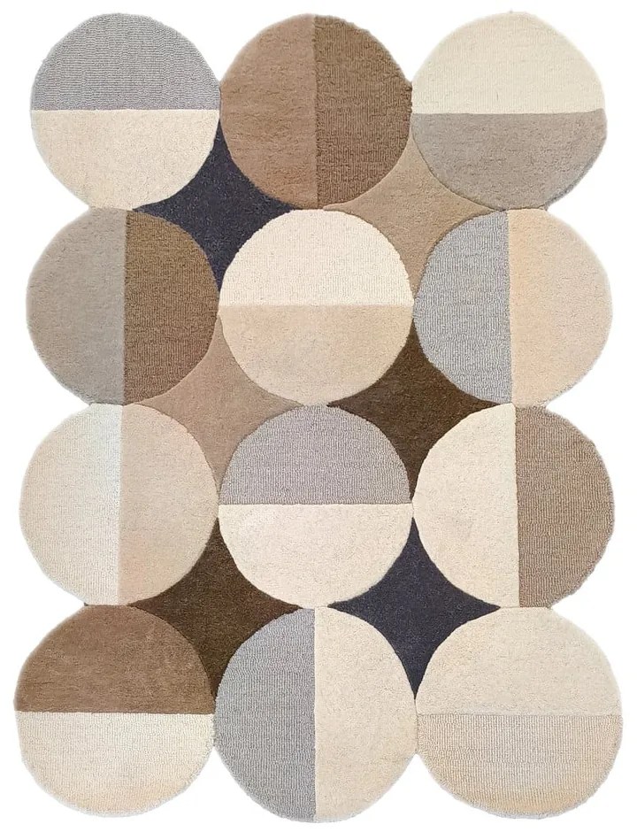 Сиво-бежов ръчно изработен вълнен килим 160x230 cm Mia Ellipse – Flair Rugs