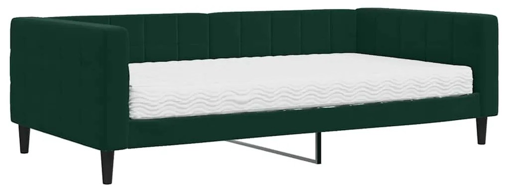 3196676 vidaXL Канапе с матрак, тъмнозелено, 100x200 см, кадифе