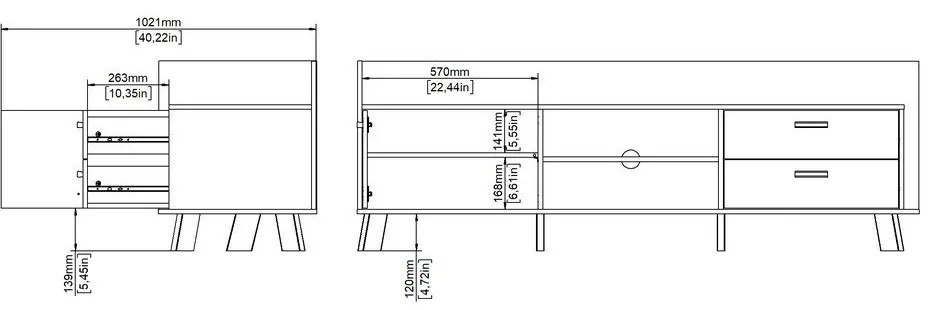 Маса за телевизор от дъбов декор в бял и естествен цвят 182x62x51 cm Ikast – Tvilum