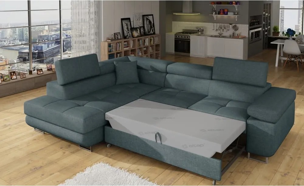 Син разтегателен ъглов диван с място за съхранение (ляв ъгъл L форма) Anton – ELTAP