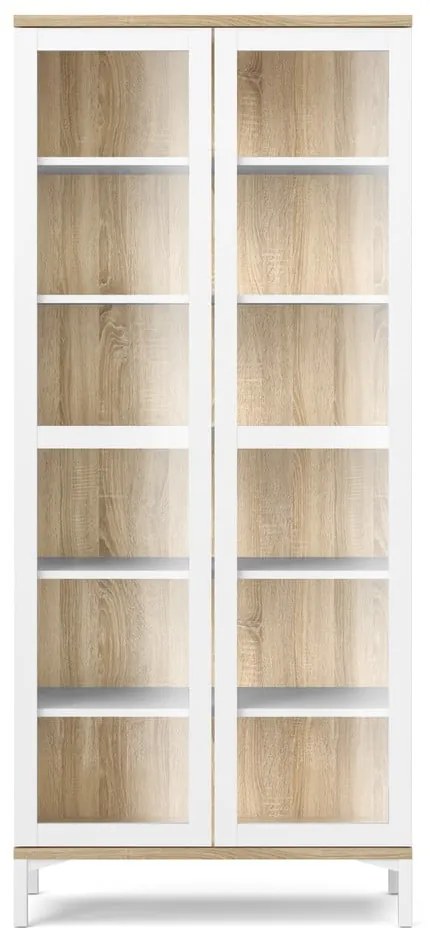 Витрина от дъбов декор в бял и естествен цвят 89x203x36 cm Roomers – Tvilum