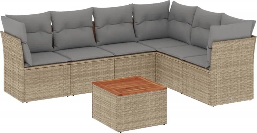 3255989 vidaXL Градински диван с възглавници 7 части бежов микс полиратан