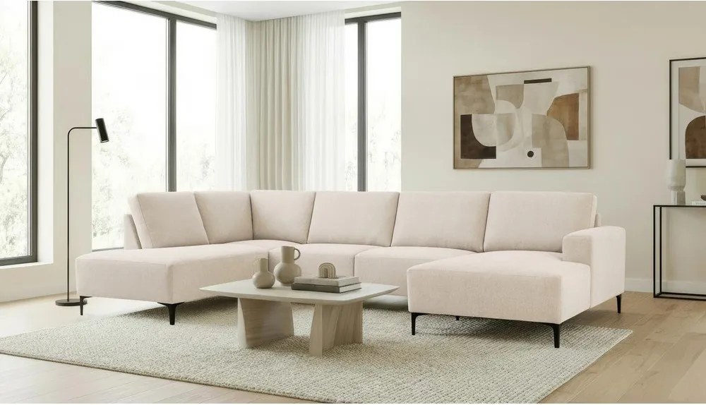 Бежов шенилов ъглов диван (ляв ъгъл/U форма) Fabian – Scandic