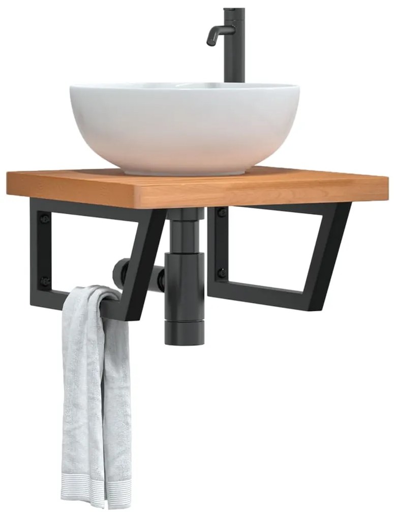 3302431 vidaXL Стенен рафт за мивка, стомана и масивно дърво бук