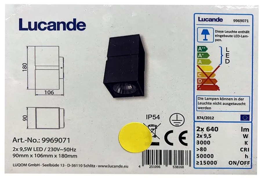 Lucande - LED Екстериорен аплик GABRIELA 2xLED/9,5W/230V IP54