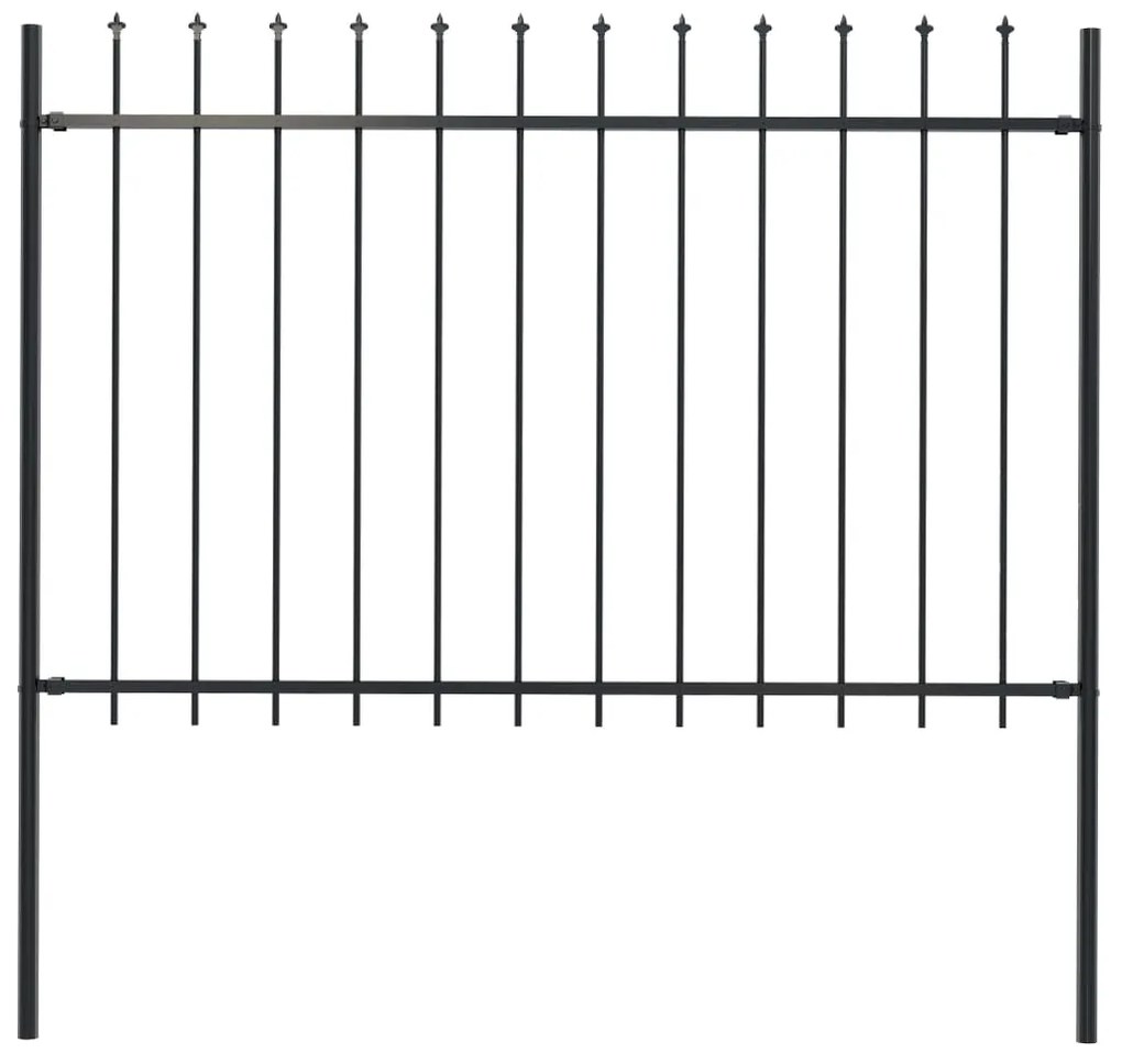 Градинска ограда с пики, стомана, 1,7x1,2 м, черна