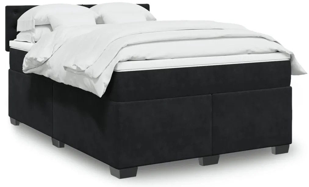 3288620 vidaXL Боксспринг легло с матрак, черно, 140x190 см, кадифе