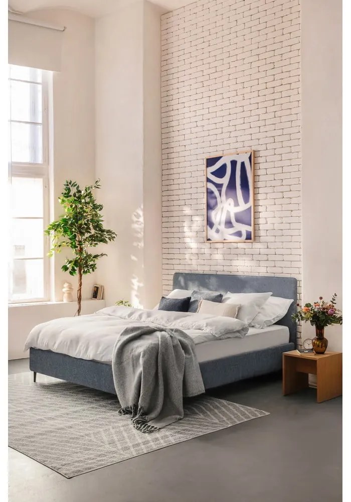 Синьо тапицирано двойно легло с включена подматрачна рамка 160x200 cm Noira Slim – Bonami Selection