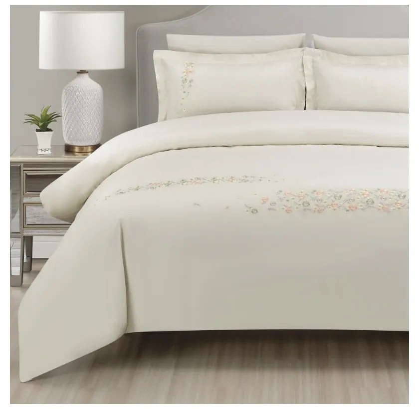 Кремаво единично спално бельо от памучен сатен с включен долен чаршаф/6 части 140x200 cm Maison Bloom – Mila Home Luxury