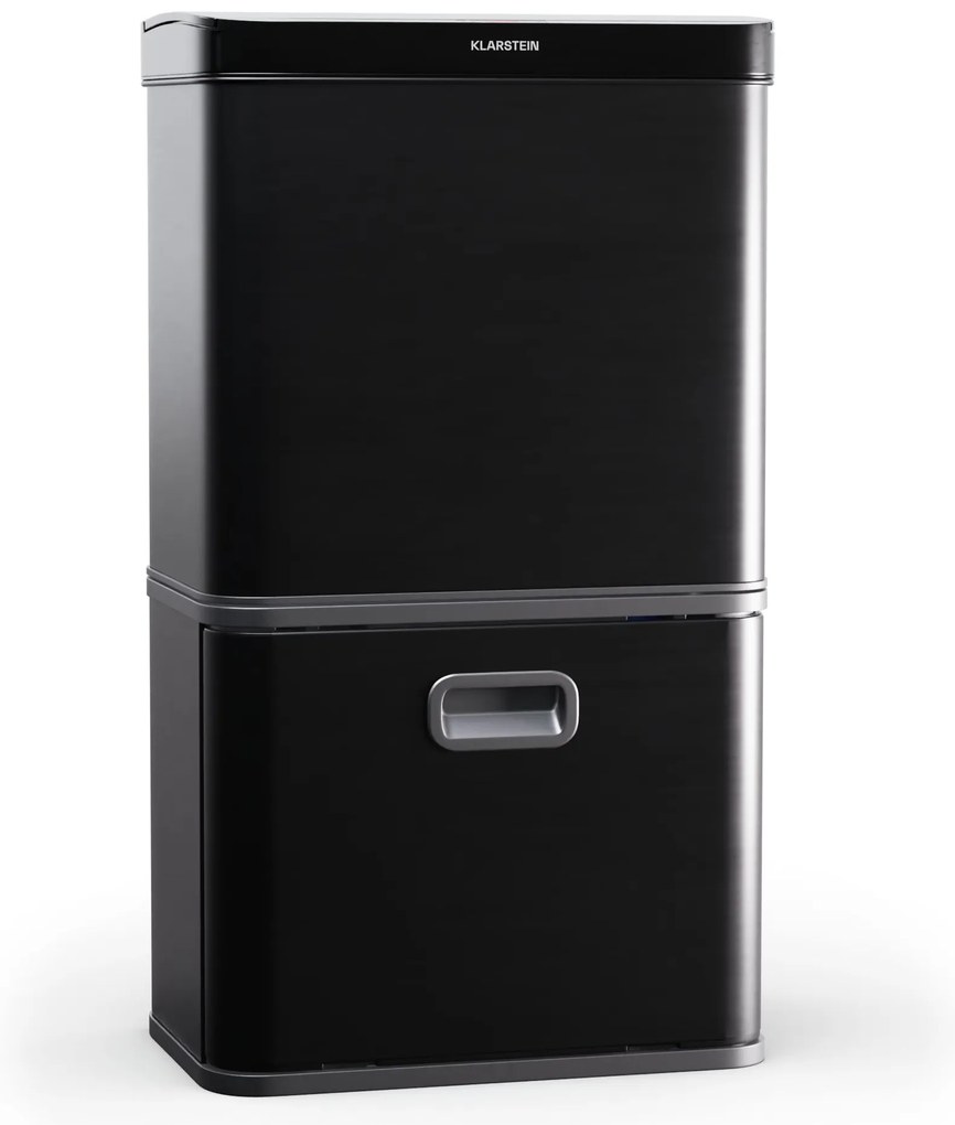 Klarstein Touchless, сензорен кош за отпадъци, 56 л, неръждаема стомана, плавно затваряне, захранване с батерии, LED дисплей, таймер