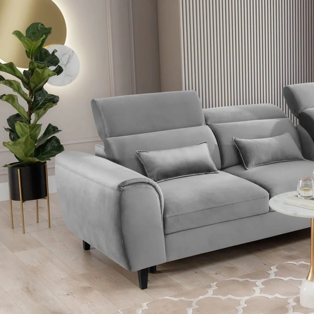 Сив кадифен разтегателен ъглов диван с място за съхранение (десен ъгъл) Foble – ELTAP