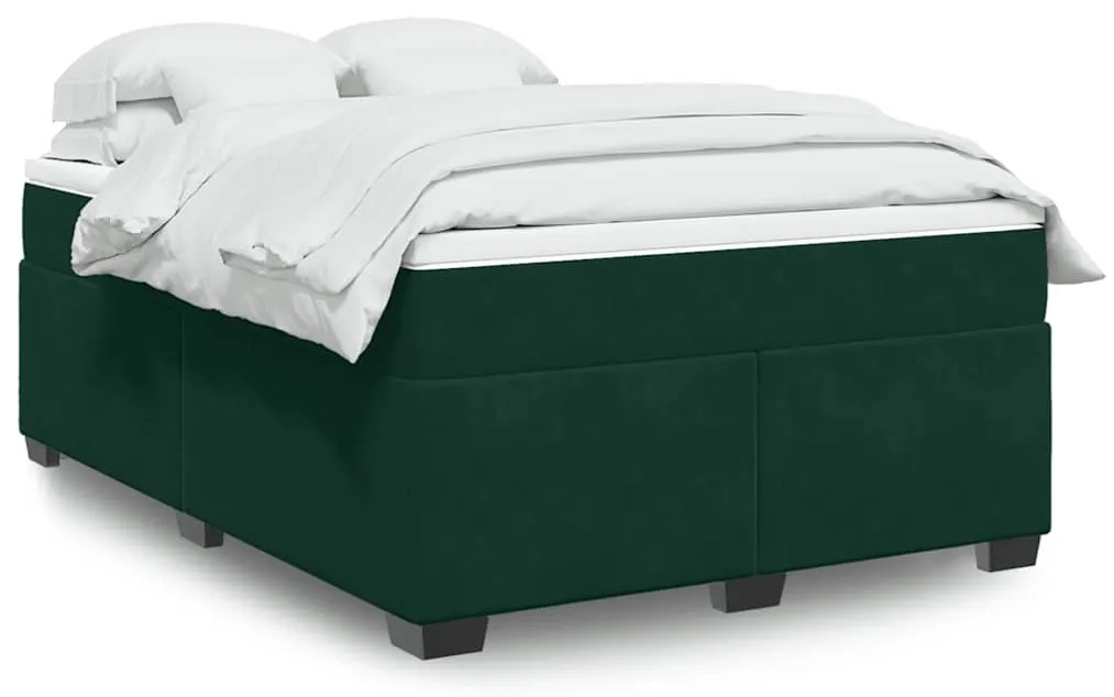 3285296 vidaXL Боксспринг легло с матрак, тъмнозелено, 160x200 см, кадифе