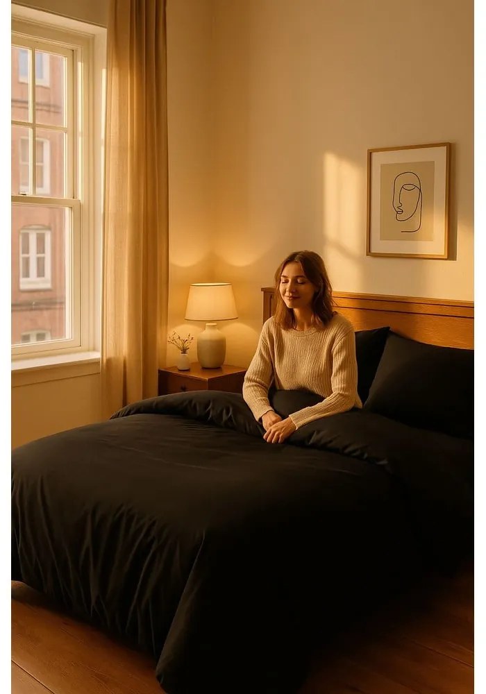 Черно двойно удължено спално бельо с включен долен чаршаф 4 части 200x220 cm Classic – Mila Home