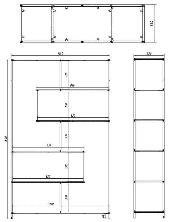 Черна/естествена библиотека от декор от дъб 114x185 cm Seaford – Actona