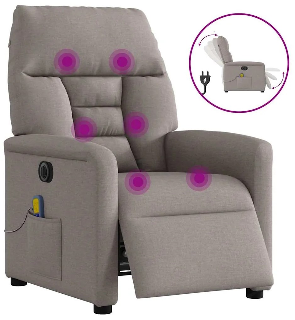 3303029 vidaXL Електрически масажен наклоняем стол, таупе, текстил