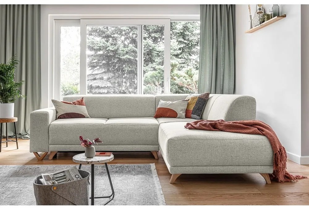 Бежов разтегателен/с място за съхранение ъглов диван (десен ъгъл/L форма) Classy Sophie – Miuform