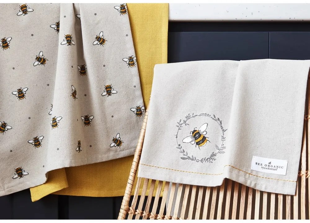 Комплект от 3 бежови и жълти памучни кухненски кърпи Bumble Bees Bumblebees - Cooksmart ®