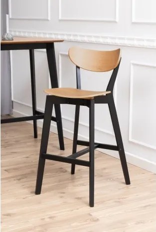 РОКСИ Естествен дъб/черна рамка - ДЪРВЕН ХОКЕР БАР СТОЛ ЗА КУХНЯ ХОЛ РЕСТОРАНТ РЕТРО