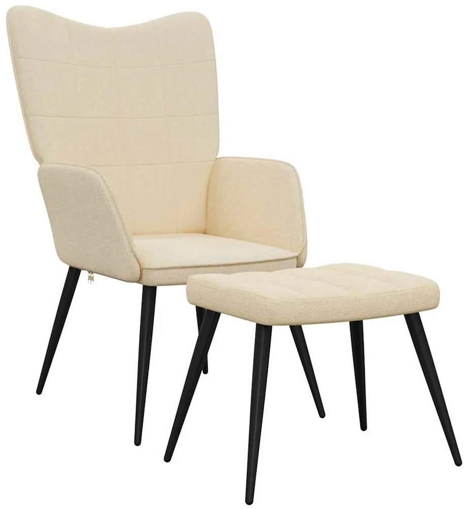 327954 vidaXL Релаксиращ стол с табуретка, кремав, плат