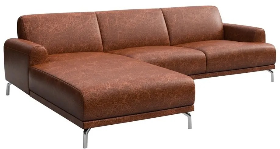 Ъглов диван от червено-кафява кожа , ляв ъгъл Puzo - MESONICA