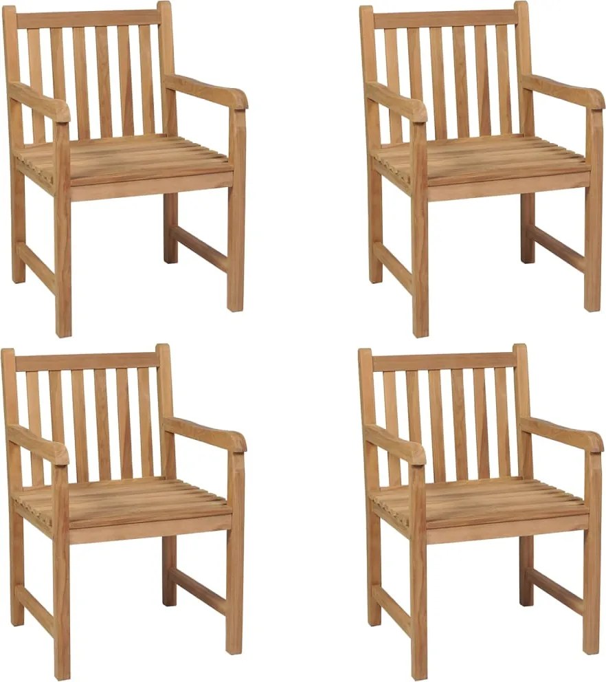 3073020 vidaXL Градински столове, 4 бр, сиви възглавници, тиково дърво масив