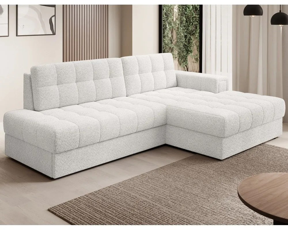 Кремав сгъваем ъглов диван от прежда с примки от букле (десен ъгъл) Blezalt – ELTAP