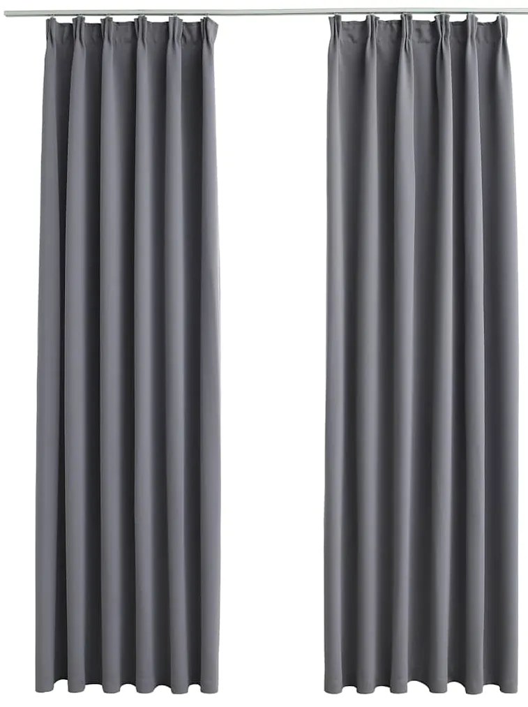 134431 vidaXL Затъмняващи завеси с куки, 2 бр, сиви, 140x225 см