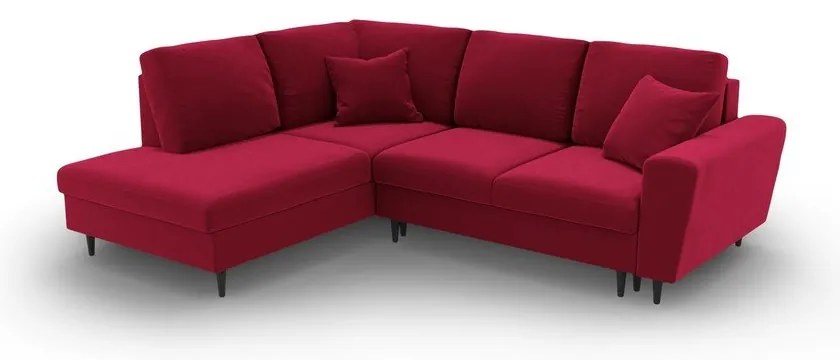 Червен кадифен разтегателен ъглов диван с място за съхранение (ляв ъгъл/L форма) Kyoto – Cosmopolitan Design