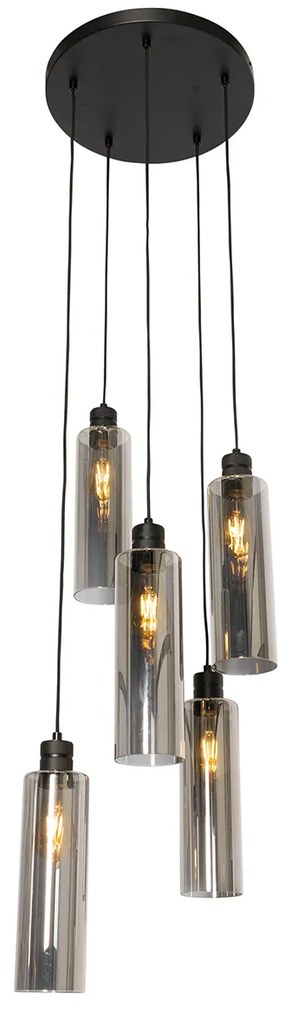 Смарт висяща лампа черна с димно стъкло, включва 5 Wifi A60 - Stavelot