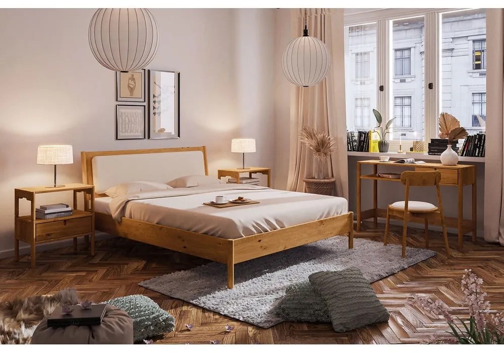 Дъбово двойно легло с тапицирана табла 140x200 cm Pola - The Beds