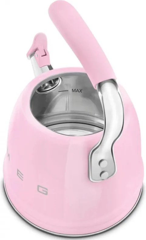 Свирещ чайник Smeg WKF01PK, 2.3 л, Индукция, Ненагряваща се дръжка, Стомана, Розов