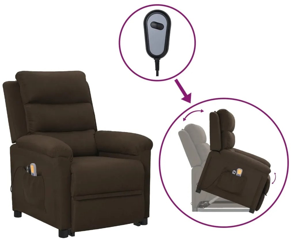 3098274 vidaXL Изправящ масажен стол, тъмнокафяв, текстил