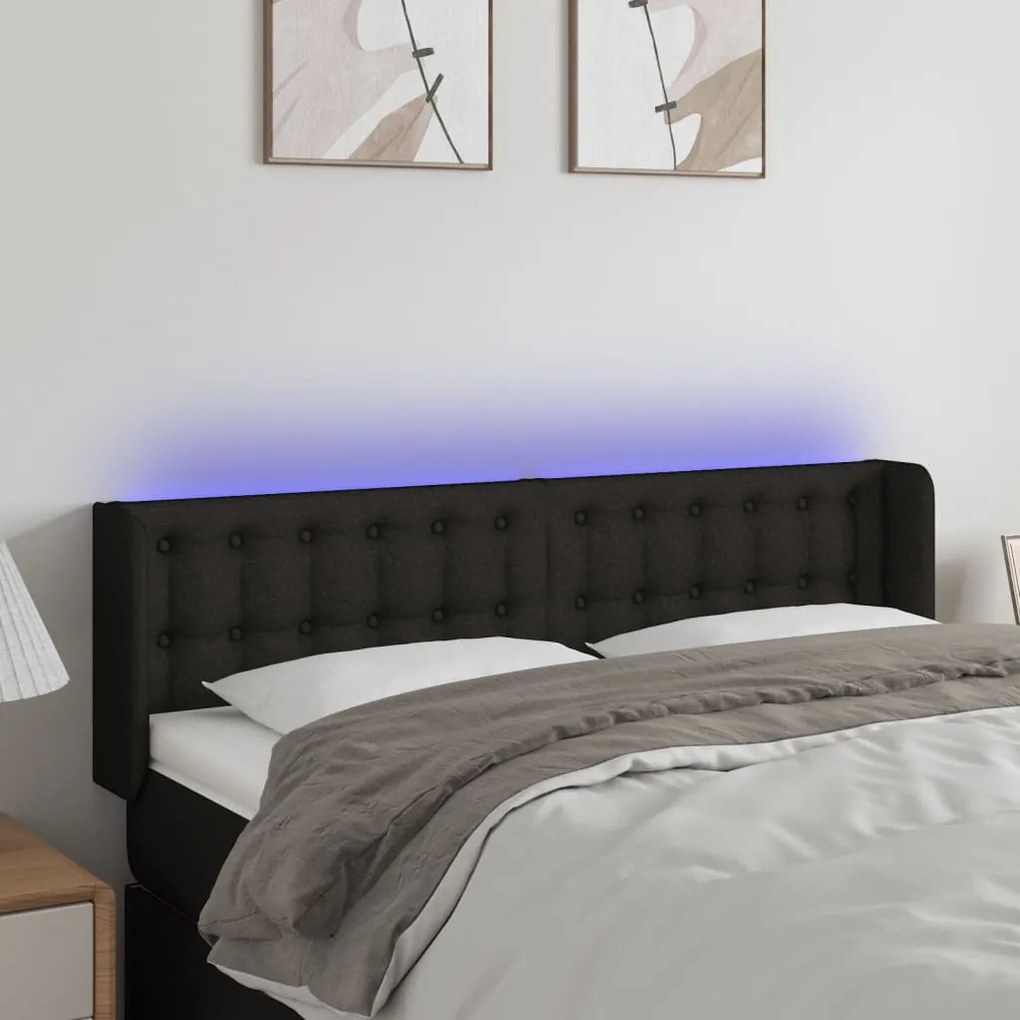 3123670 vidaXL LED горна табла за легло, черна, 147x16x78/88 см, плат