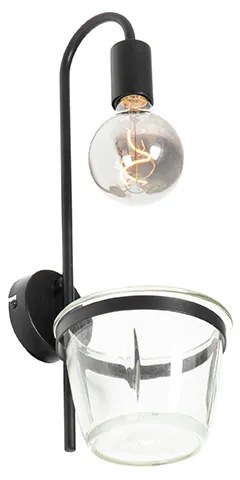 Модерна стенна лампа черен със стъкло - Roslini